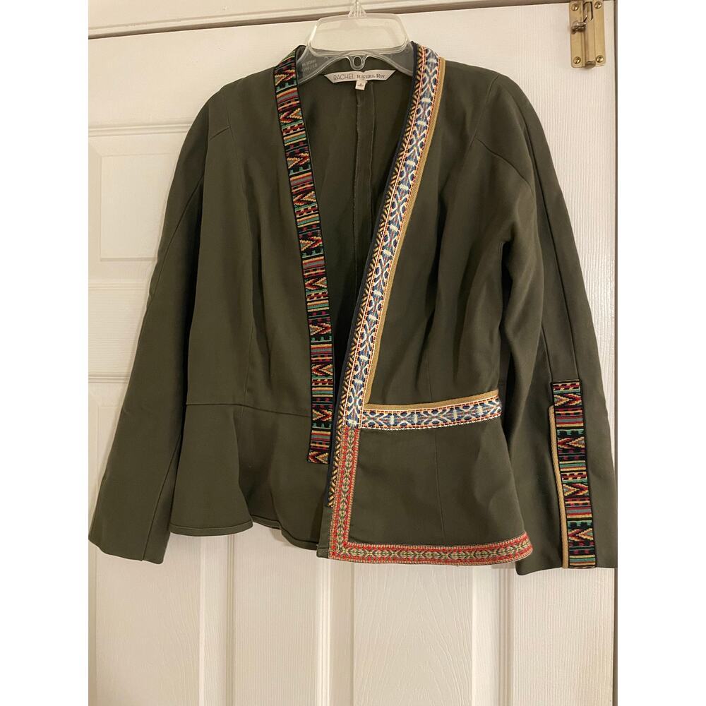 Rachel Rachel Roy green patterned trimmed long sleeve blazer size 8